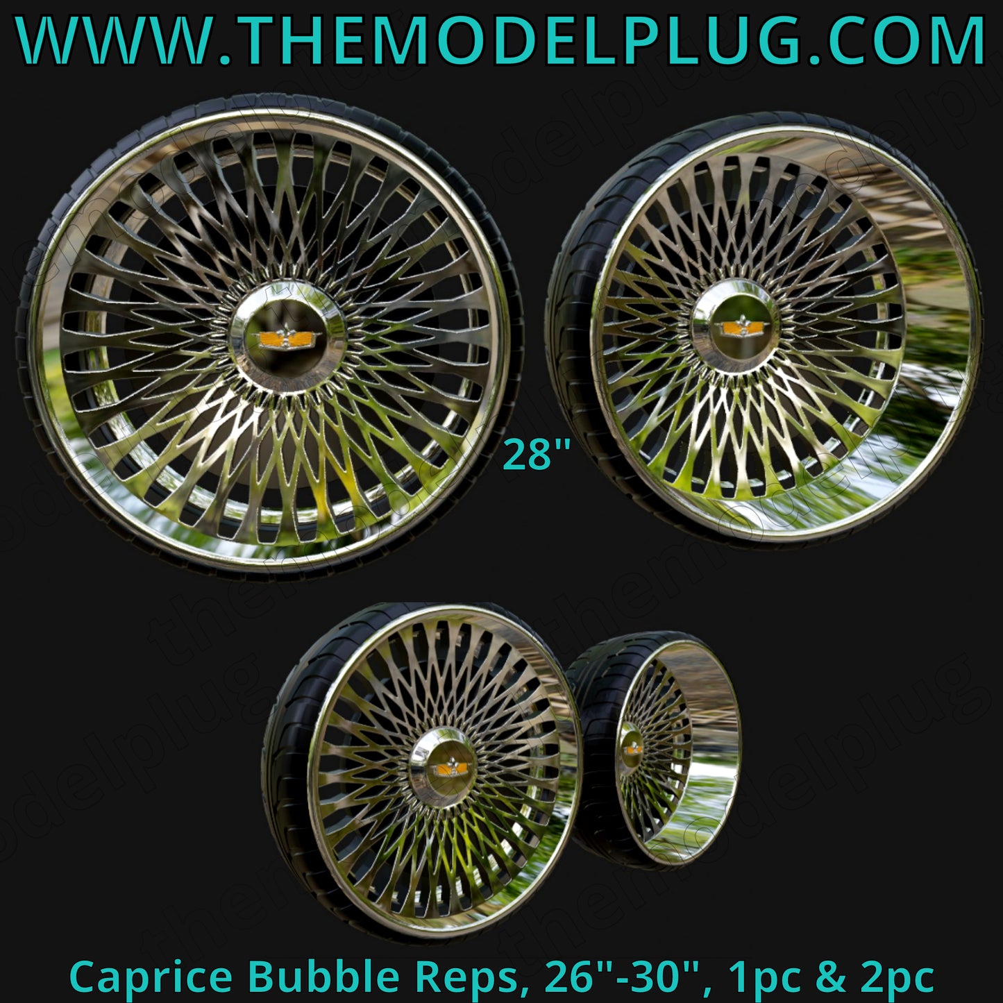 1/25 Scale - Caprice Bubble Rep's in 26"-38" B-Body, Caprice, Impala SS, Big Rims
